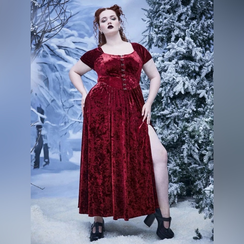 Torrid Nightfall Hook & Eye Velour Maxi Dress Wine Red NWT New 1X